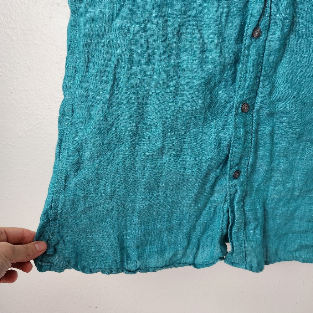 Perry Ellis 100% Linen Short Sleeve Button Down Turquoise  Shirt Mens S - Picture 6 of 12